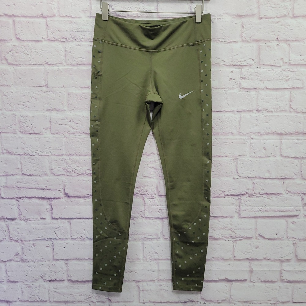 Nike Dri-FIT Polka Dot Cargo Pocket Leggings M Olive Green Running Gorp Active